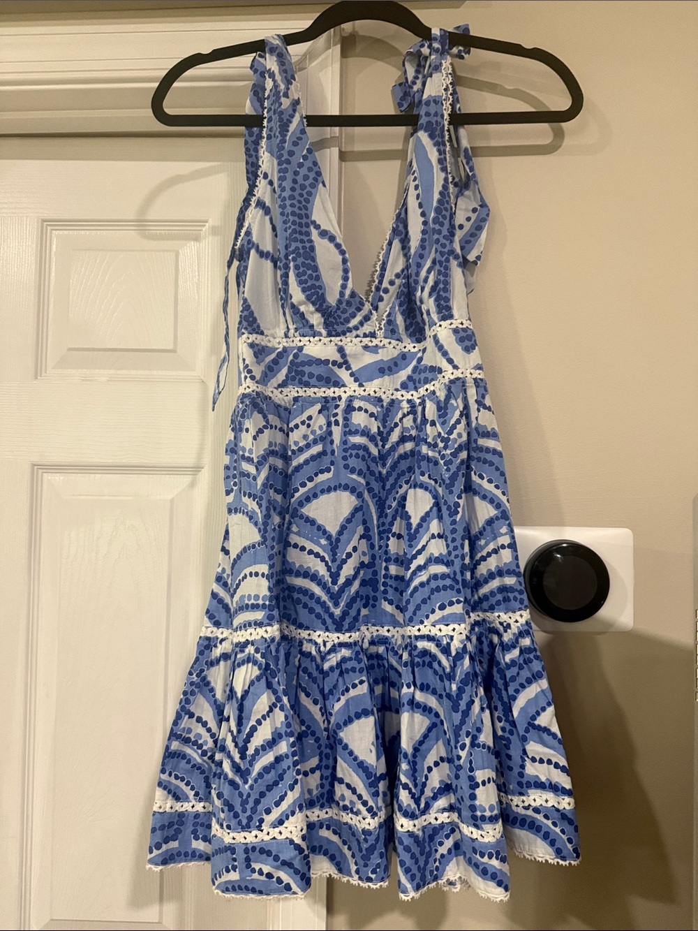 Poupette St. Barth Blue and White Tie-Shoulder Printed Sundress